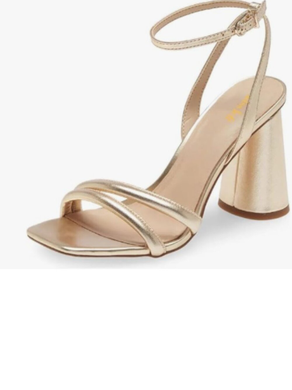 miss left Champagne Squared Toe Strappy Sandals Chunky High Heel Casual Shoes